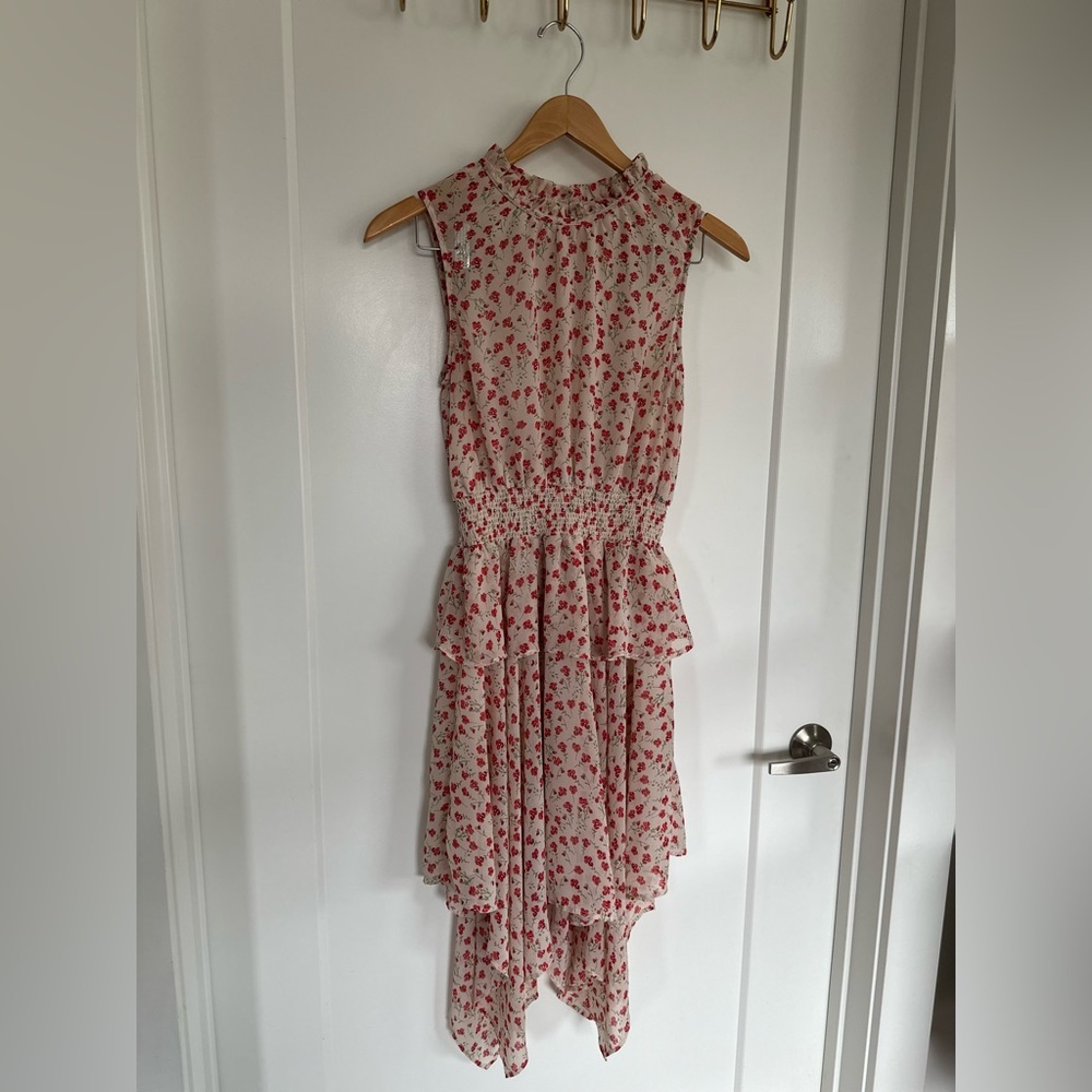 Anthropologie Pleione Red Floral High Low Dress Size S
